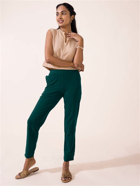 Dark Green Cotton Stretch Kurti Pants – Go Colors India