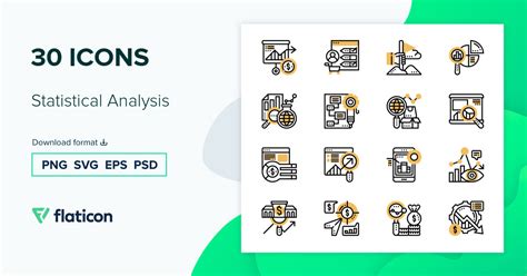 Statistical Analysis Icon Pack | Yellow shadow | 30 .SVG Icons
