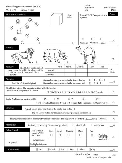 Montreal Cognitive Assessment Test For Dementia