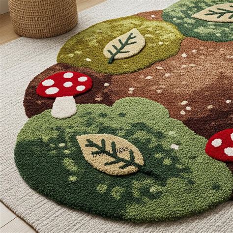 Woodland Forest Floor Rug | Mushroom and Leaf Kids Room Rug | Unique ...