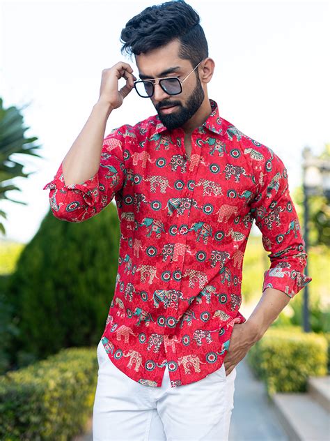 Buy Full Sleeves Red Elephant Paisley Printed Shirt Online | Tistabene