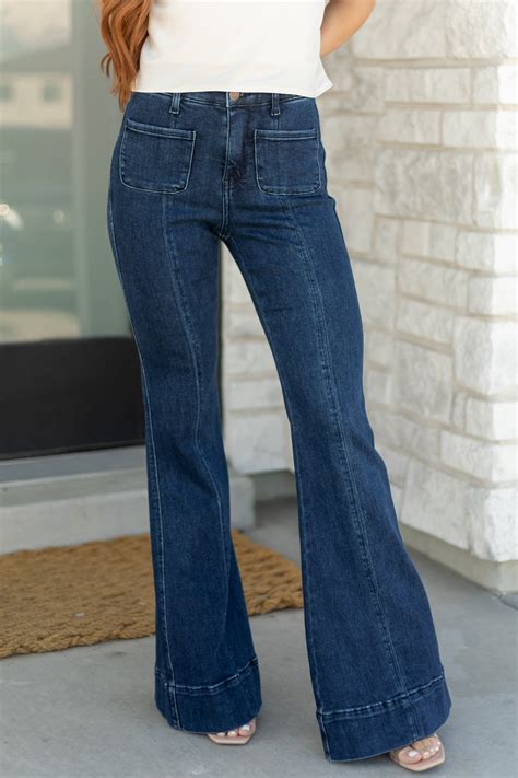 Special A Dark Tummy Control Stretchy Flare Jeans | Lime Lush Boutique