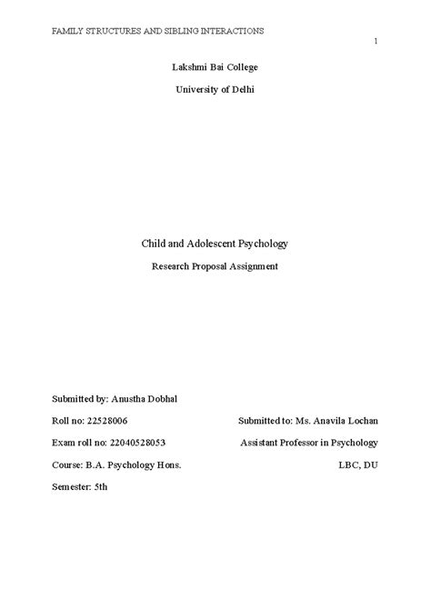 Research Proposal Assignment - 1 Lakshmi Bai College University of ...