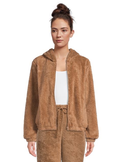 Self Esteem Juniors Faux Sherpa Zip Up Hoodie with Hood, Comfy Cozy ...