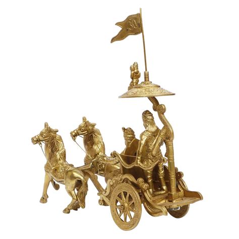 Krishna and Arjuna's 100% Pure Brass 2-Horses Rath Statue Idol Decorat ...
