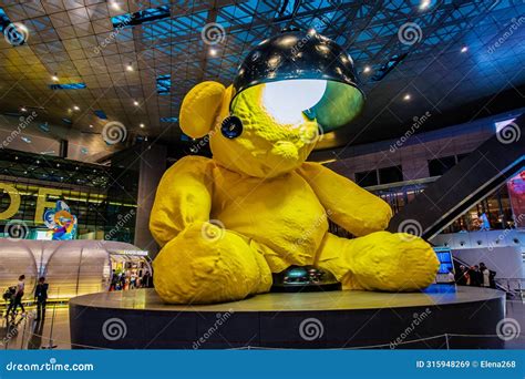 Big Yellow Bear Statue In Hamad International Airport Editorial Image ...