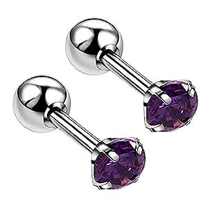 Buy 4mm Tiny Purple Amethyst Gemstone Stud Earrings in Stainless Steel ...