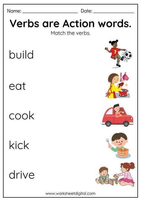 Verbs Worksheet for Kids 的图像结果