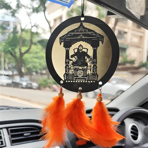 Chhatrapati Shivaji Maharaj Acrylic Car Hanging Ornament with Feather