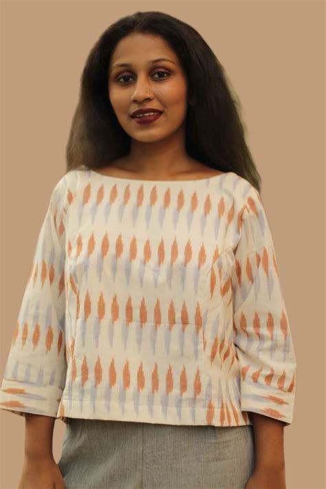 Ikkat Crop Top- Ivory Lilac – Spoil Me Silly by Sonali