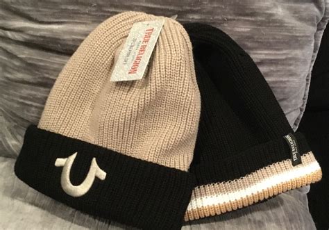 True Religion Beanie 2 Pack Set Black & Beige Y2K Horseshoe Logo, NWT ...