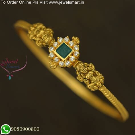 Antique Gold Temple Bangles Emerald Green Single Piece Bracelet Design ...