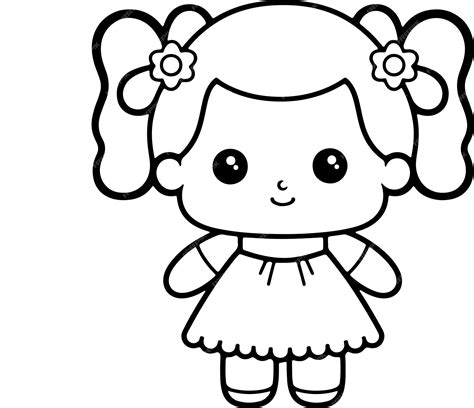 Premium Vector | Doll vector illustration black and white outline doll ...