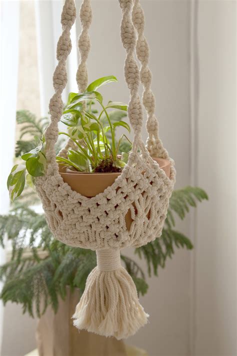 Natural Macrame Basket Plant Hanger at Mariam Mountgarrett blog