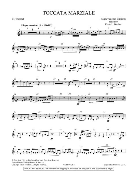 Toccata Marziale - Bb Trumpet Sheet Music | Ralph Vaughan Williams ...