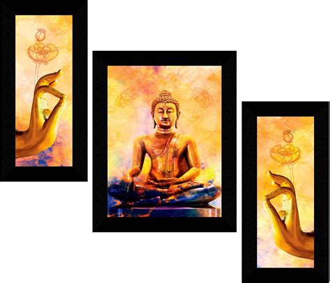 SAF paintings Uv Textured Buddha Print Framed Painting Set Of 3 For ...