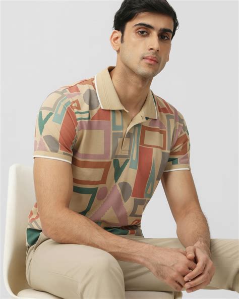 Buy Beige Geometric Print Slim Fit Polo Online at Muftijeans