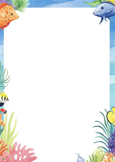 Aquatic Scene Page Border And Printable Background in Word - Slidesdocs