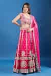 Buy Pink Silk, Net Mirrors, Embroidery Leaf Neck Work Lehenga Set For ...
