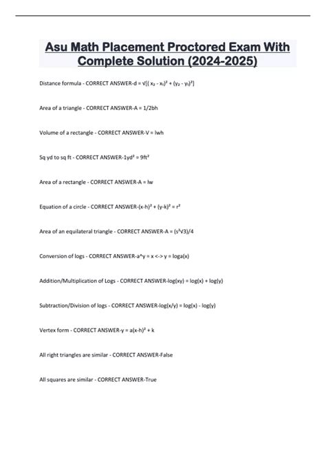 Asu Math Placement Proctored Exam With Complete Solution () - Math ...