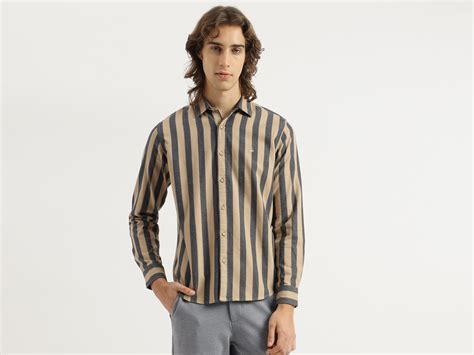 Regular Fit Spread Collar Striped Mock Cord Shirt – United Colors of ...