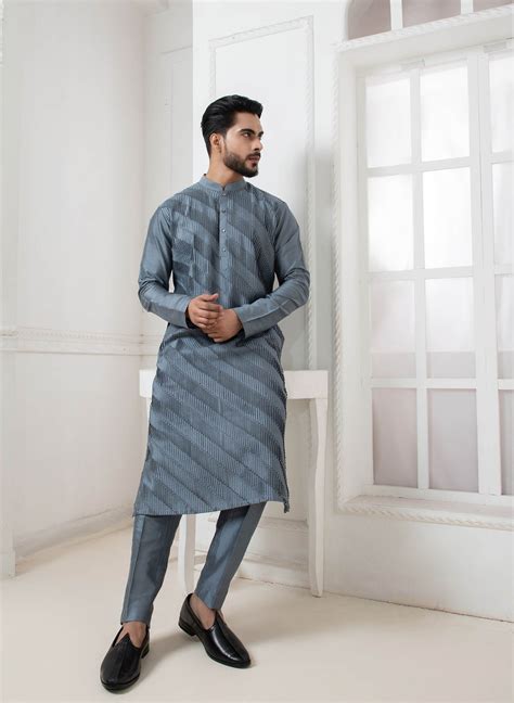 Grey Pintuck Kurta set – Darshika Menswear