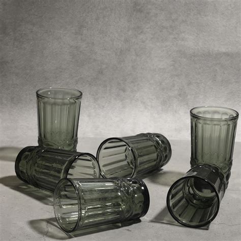 Gray Tinted Textured Glass- Tall- Set of 6 – SoHome