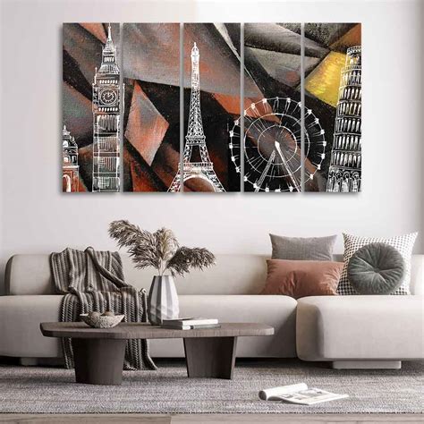 Abstract Art Famous Architectures Five Pieces Canvas Wall Painting ...
