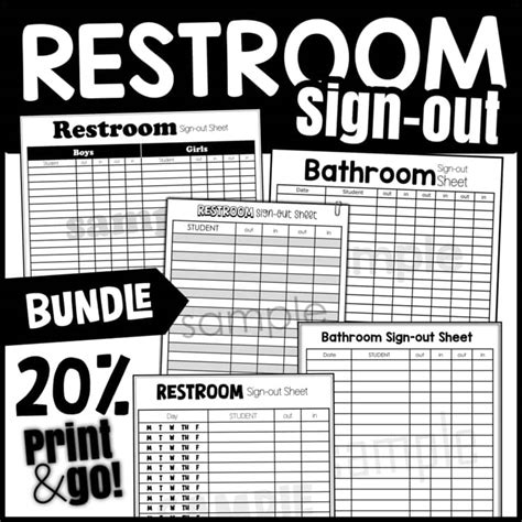 Restroom Sign Out Sheets Bundle - 10 Printable Bathroom Classroom Sheet