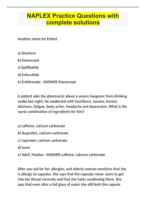 NAPLEX Practice Questions with complete solutions - FPGEE - Stuvia US