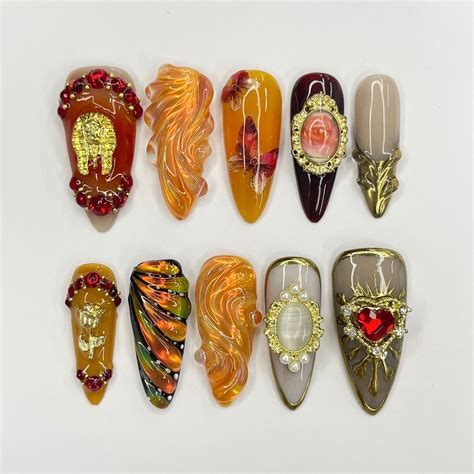 Renaissance Inspried 3D Press on Nails, Royal Theme Fake Nails Art ...