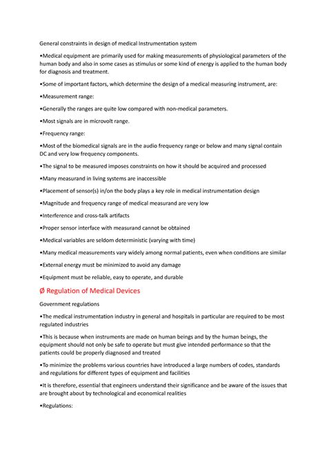 General constraints in design of medical Instrumentation system - •Some ...