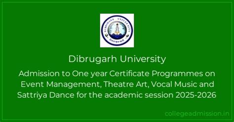 Dibrugarh University: Admission to One year Certificate Programmes on ...