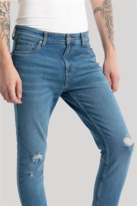 Buy Men's Pascaline Blue Distressed Slim Fit Jeans Online | Snitch – SNITCH
