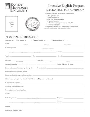 Fillable Online emu eastern mennonite university iep form Fax Email ...
