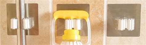 VIHAX Self Adhesive Mop Holder Wall Mounted Seamless Broom Hanger Clip ...