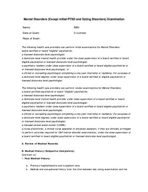 Fillable Online benefits va Mental Disorders (Except initial PTSD and ...