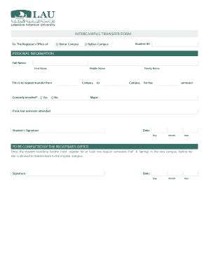 Fillable Online students lau edu INTERCAMPUS TRANSFER FORM - LAU ...