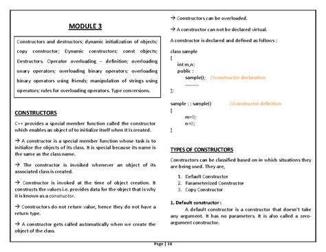 CPP Module 3 - IN THIS PDF INCLUDE ABOUT CONSTRUCTORS AND DESTRUCTORS ...