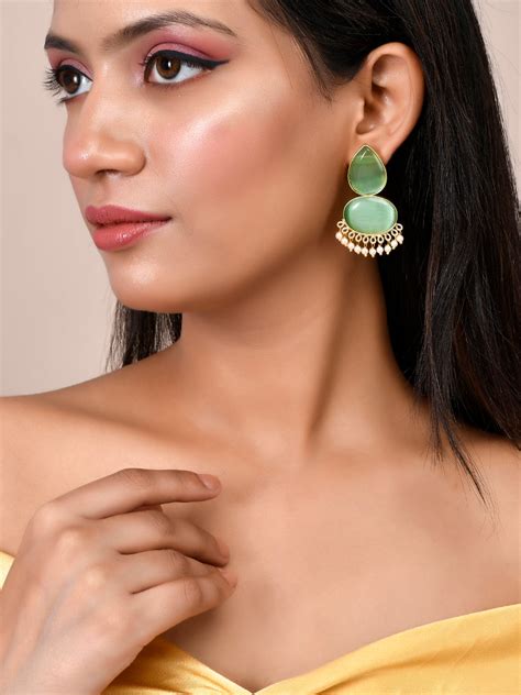 Buy Green Stone Kundan Stud Earrings for Women Online at Silvermerc ...