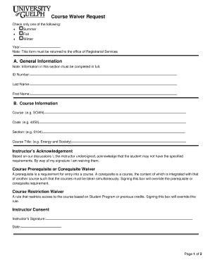 Fillable Online uoguelph Course Waiver Forms Fax Email Print - pdfFiller