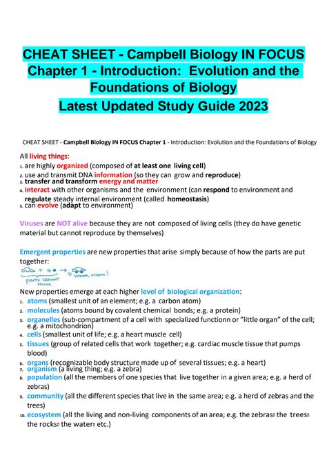 SOLUTION: Cheat sheet campbell biology in focus chapter 1 introduction ...