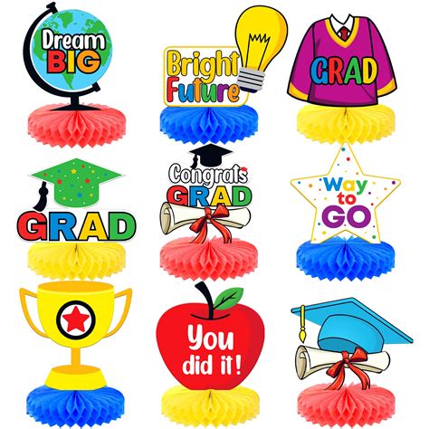 Buy 9 Pieces Congrats Grad Honeycomb Table Centerpieces - Preschool ...