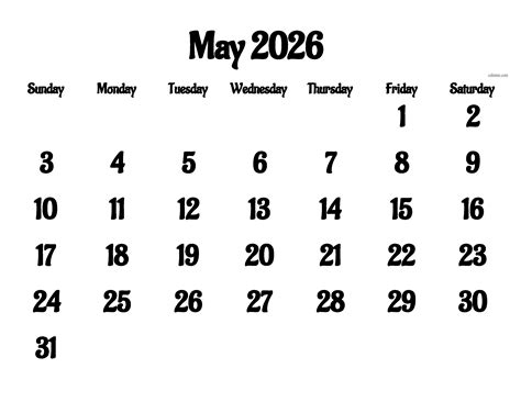 Free Printable May 2026 Calendar