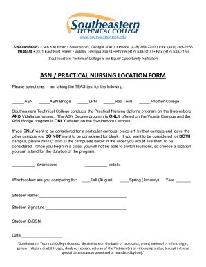 Fillable Online ASN / PRACTICAL NURSING LOCATION FORM Fax Email Print ...