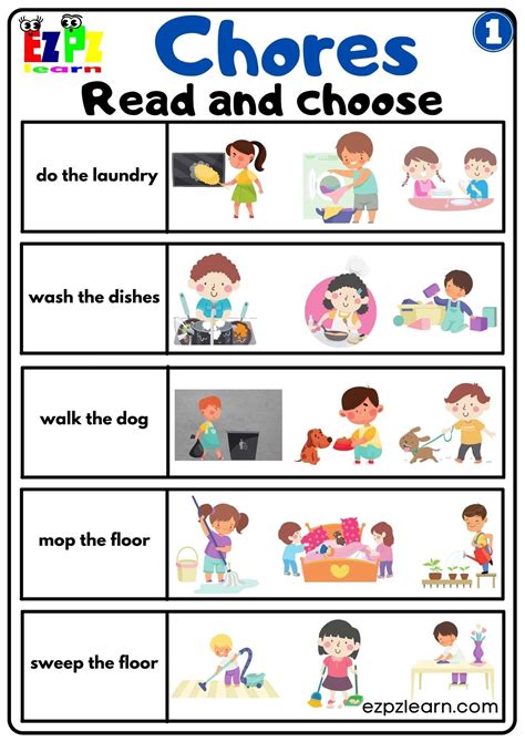 Household Chores Vocabulary Read and Choose Worksheet For Kids Group 1 Download Free - Ezpzlearn ...