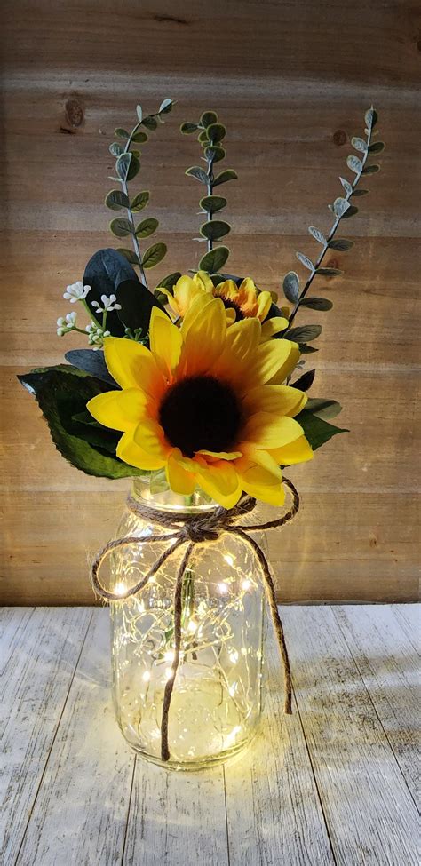 Sunflower lighted mason jar centerpiece wedding centerpiece event ...