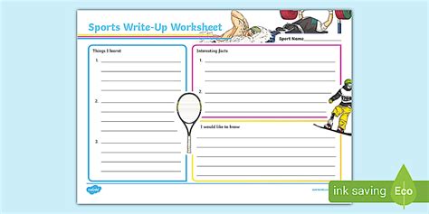 Sports Write-Up Worksheet - Twinkl - PE