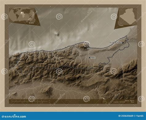 Tipaza, Algeria. Sepia. Labelled Points of Cities Stock Illustration - Illustration of africa ...