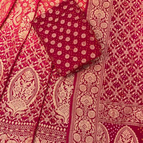 Pure Khaddi Georgette Bandhani Handloom Banarasi Lehenga | The Handlooms